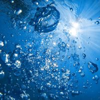 Air bubbles and sun rays underwater